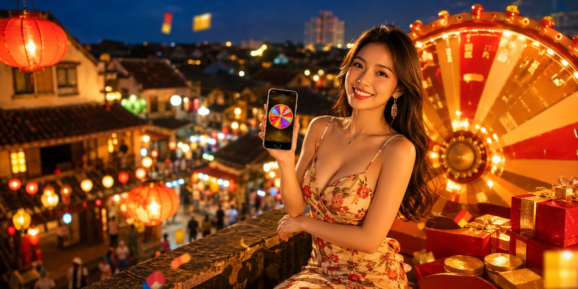 Bàn roulette tại chợ đêm Hội An với những người chơi tụ tập dưới ánh đèn đêm nhộn nhịp